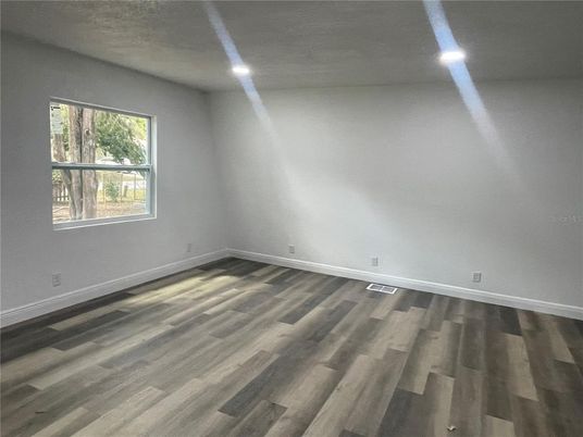Empty room, Interior, Recessed Lighting, Wood Texture Flooring