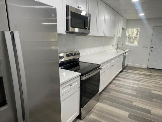 Interior, Kitchen, Recessed Lighting, Wood Texture Flooring