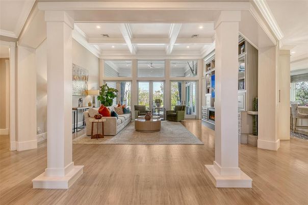 Interior, Living room, Recessed Lighting, Wood Texture Flooring