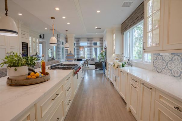 Dining room, Interior, Kitchen, Living room, Pendant Lights, Recessed Lighting, Stainless Steel Appliances, Wood Texture Flooring