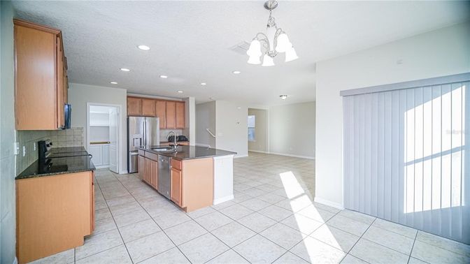 Chandelier, Interior, Kitchen, Recessed Lighting, Stainless Steel Appliances