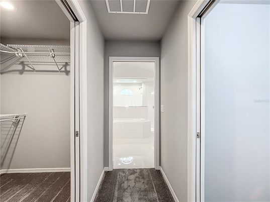 Bathroom, Interior, Recessed Lighting, Walk-in Closets, Wood Texture Flooring