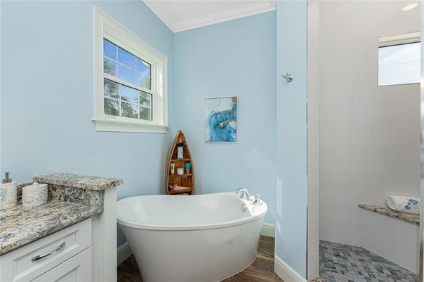 Bathroom, Free Standing Baths, Interior, Wood Texture Flooring