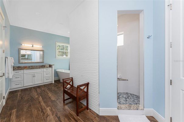 Bathroom, Free Standing Baths, Interior, Wood Texture Flooring