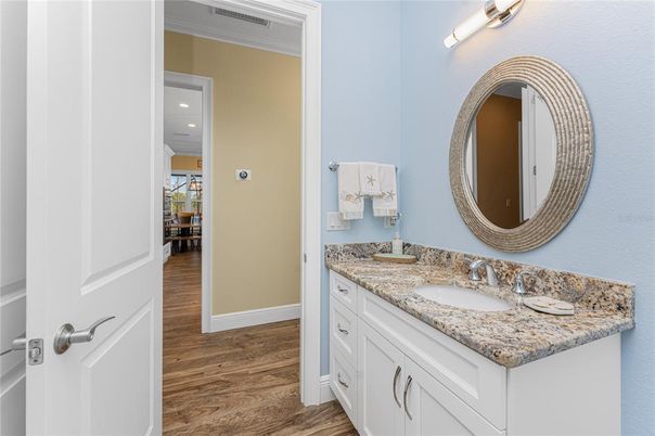 Bathroom, Interior, Recessed Lighting, Wood Texture Flooring