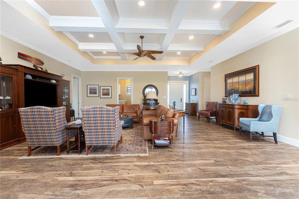 Interior, Living room, Recessed Lighting, Wood Texture Flooring