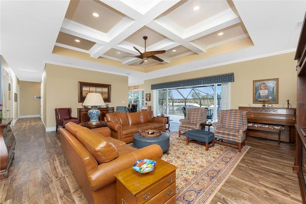 Interior, Living room, Piano, Recessed Lighting, Wood Texture Flooring