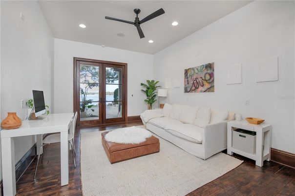 Home Office, Interior, Living room, Recessed Lighting, Wood Texture Flooring