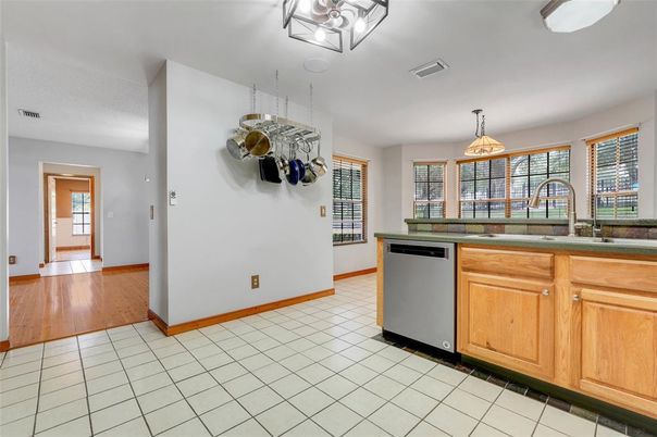 Interior, Kitchen, Pendant Lights, Wood Texture Flooring