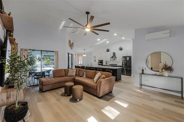 Interior, Kitchen, Living room, Pendant Lights, Recessed Lighting, Wood Texture Flooring