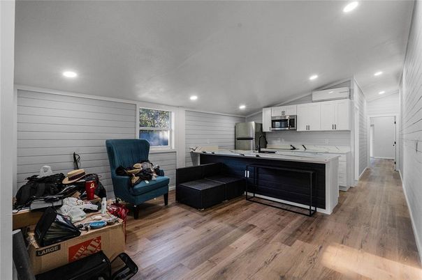 Interior, Kitchen, Recessed Lighting, Wood Texture Flooring