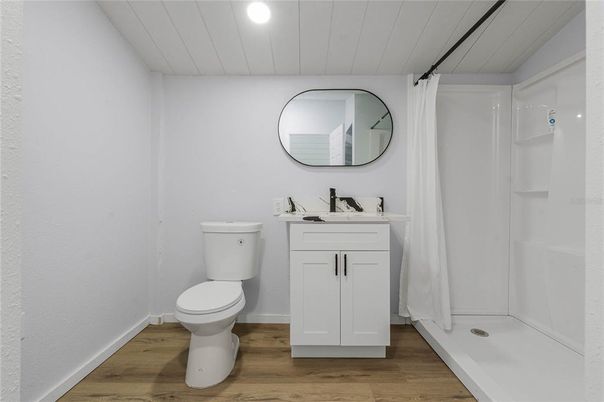 Bathroom, Interior, Recessed Lighting, Wood Texture Flooring