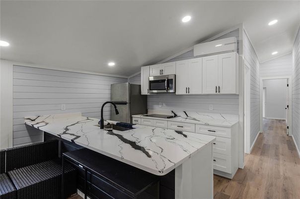 Interior, Kitchen, Recessed Lighting, Wood Texture Flooring