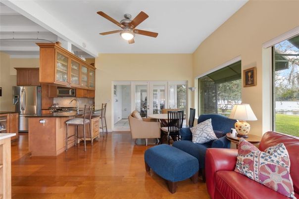Dining room, Interior, Kitchen, Living room, Stainless Steel Appliances, Wood Texture Flooring