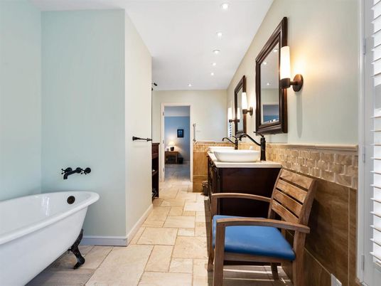 Bathroom, Dual Sink Vanities, Free Standing Baths, Interior, Recessed Lighting