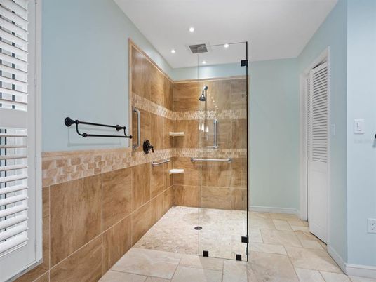 Bathroom, Glass Shower, Interior, Recessed Lighting