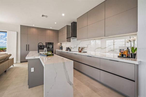 Interior, Kitchen, Marble Walls, Recessed Lighting