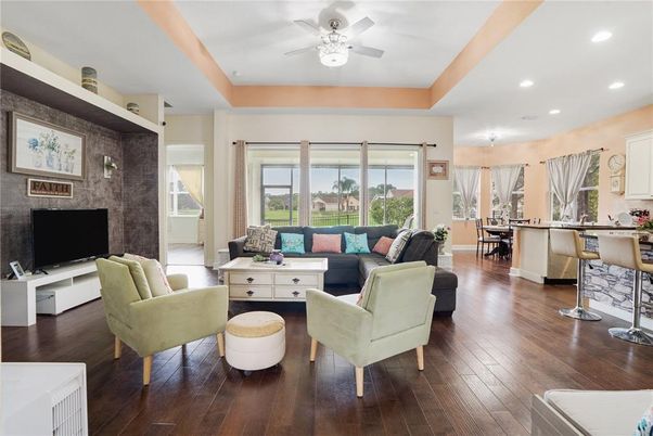 Dining room, Interior, Kitchen, Living room, Recessed Lighting, Wood Texture Flooring
