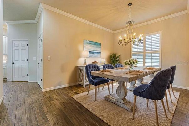 Chandelier, Dining room, Interior, Wood Texture Flooring