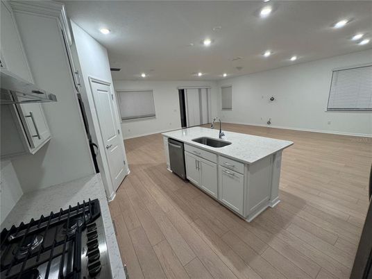 Interior, Kitchen, Recessed Lighting, Wood Texture Flooring