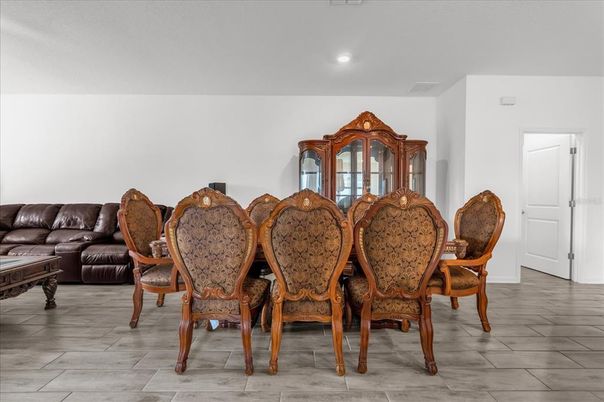 Dining room, Interior, Recessed Lighting, Wood Texture Flooring