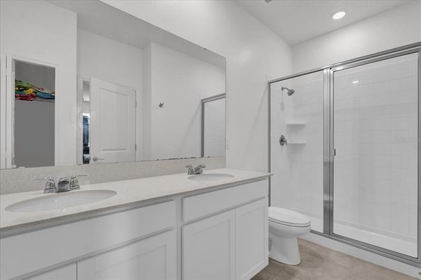 Bathroom, Dual Sink Vanities, Glass Shower, Interior, Recessed Lighting