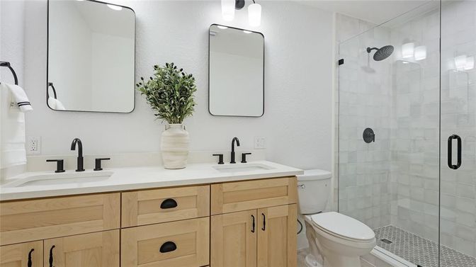 Bathroom, Dual Sink Vanities, Glass Shower, Interior