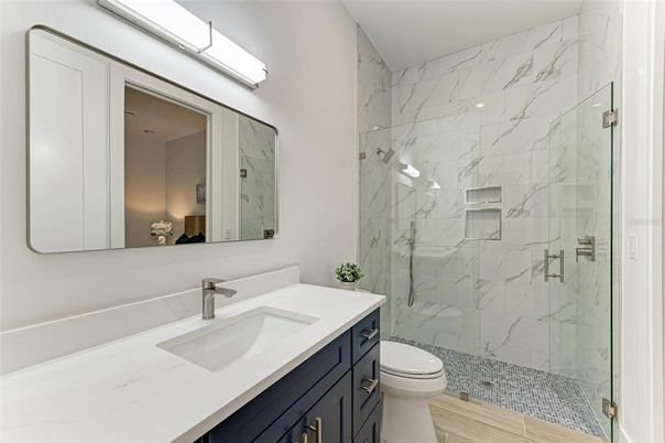 Bathroom, Glass Shower, Interior, Marble Walls