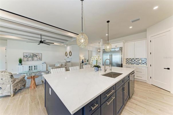 Interior, Kitchen, Living room, Pendant Lights, Recessed Lighting, Stainless Steel Appliances, Wood Texture Flooring