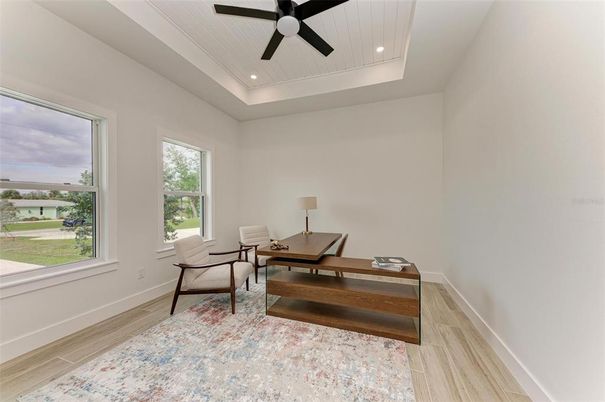 Home Office, Interior, Recessed Lighting, Wood Texture Flooring