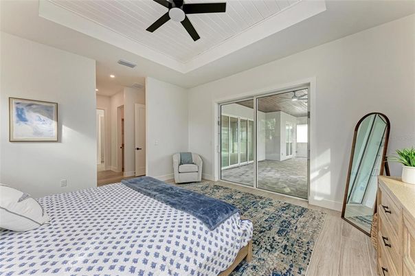 Bedroom, Interior, Recessed Lighting, Wood Texture Flooring