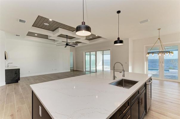 Interior, Kitchen, Pendant Lights, Recessed Lighting, Wood Texture Flooring