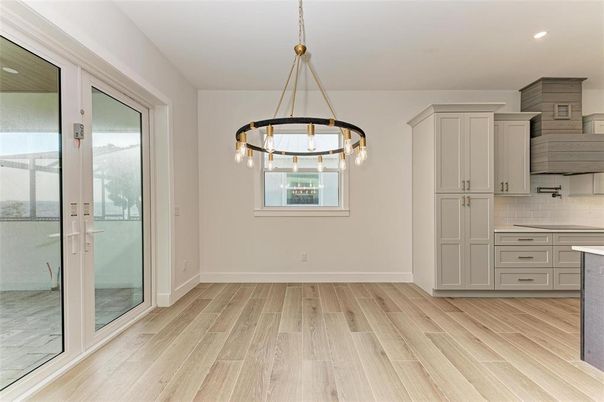 Interior, Kitchen, Pendant Lights, Recessed Lighting, Wood Texture Flooring