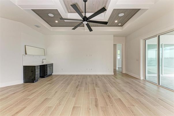 Empty room, Interior, Recessed Lighting, Wood Texture Flooring
