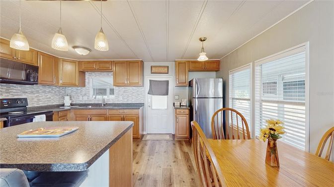 Interior, Kitchen, Pendant Lights, Stainless Steel Appliances, Wood Texture Flooring
