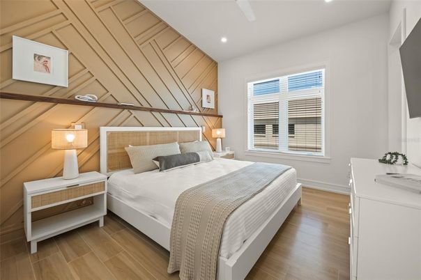 Bedroom, Interior, Recessed Lighting, Wood Texture Flooring