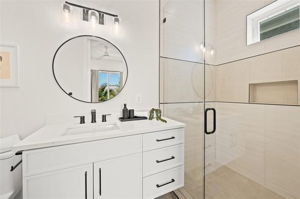Bathroom, Dual Sink Vanities, Glass Shower, Interior