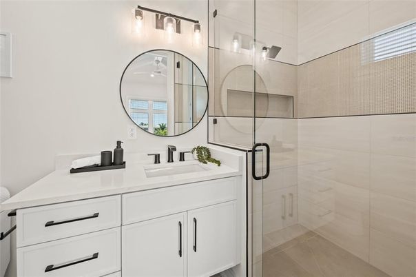 Bathroom, Dual Sink Vanities, Glass Shower, Interior