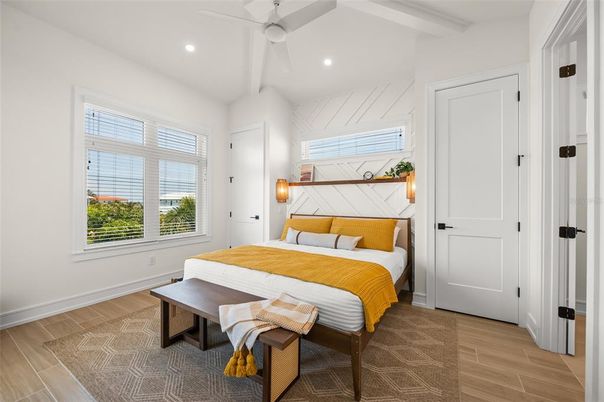 Bedroom, Interior, Recessed Lighting, Wood Texture Flooring