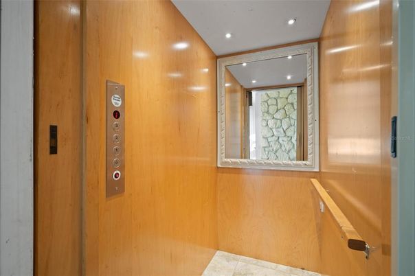 Elevator, Interior, Recessed Lighting, Wooden Walls