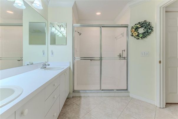 Bathroom, Dual Sink Vanities, Glass Shower, Interior, Recessed Lighting