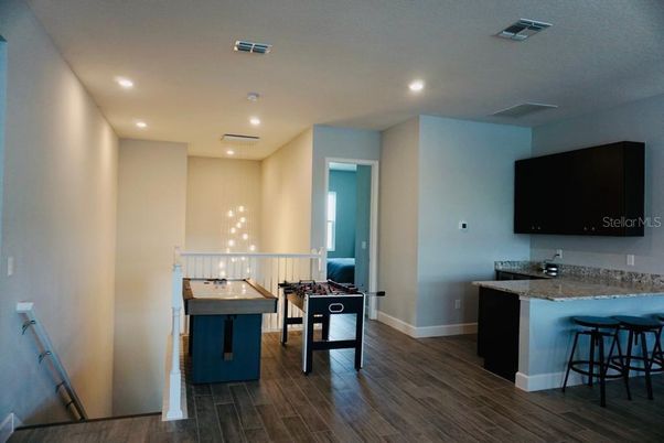 Game Room, Interior, Pendant Lights, Recessed Lighting, Wood Texture Flooring
