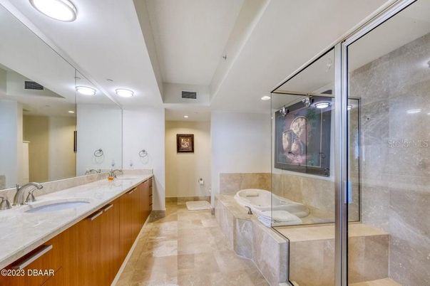 Bathroom, Dual Sink Vanities, Glass Shower, Interior, Recessed Lighting