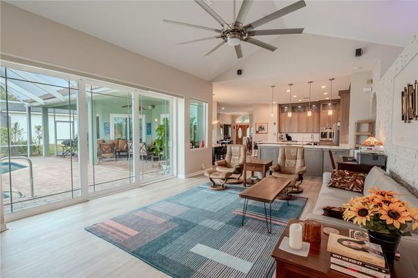 Interior, Kitchen, Living room, Pendant Lights, Recessed Lighting, Wood Texture Flooring