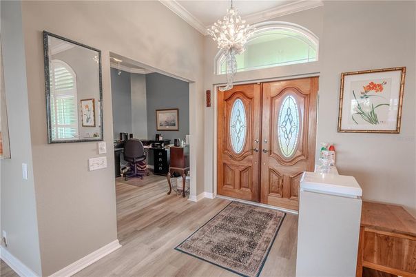 Chandelier, Home Office, Interior, Pendant Lights, Wood Texture Flooring