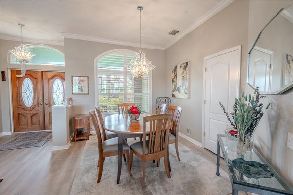 Chandelier, Dining room, Interior, Pendant Lights, Wood Texture Flooring