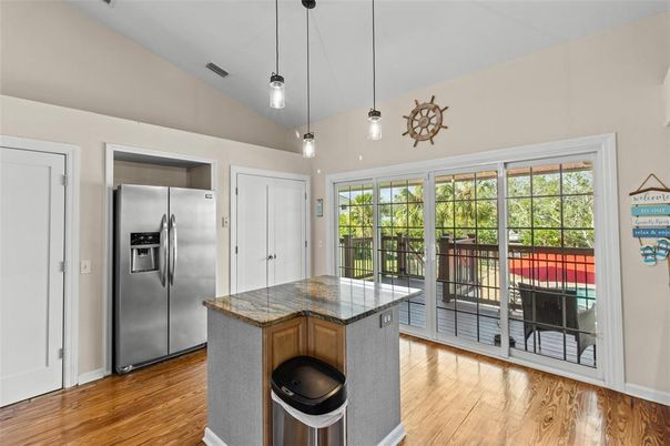 Interior, Kitchen, Pendant Lights, Stainless Steel Appliances, Wood Texture Flooring