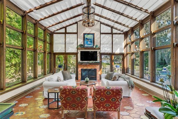 Fireplace, Interior, Living room, Sun Room