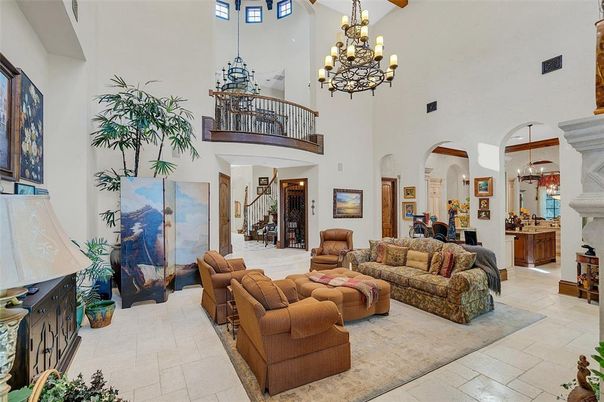 Chandelier, Fireplace, Interior, Living room, Pendant Lights, Wooden Beams