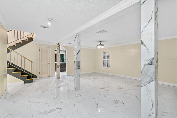 Empty room, Interior, Marble, Pendant Lights